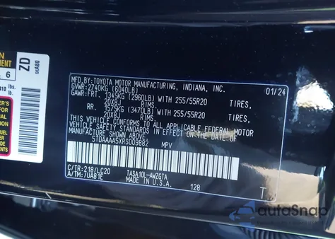 2024 Toyota Grand Highlander Limited из США, поврежденный, VIN 5TDAAAA5XRS009882